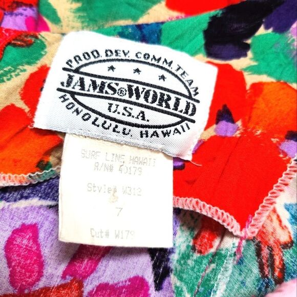 Vintage Jams World Hawaiian Front Tie Midi Short Sleeve Dress Size 7 - Picture 6 of 7